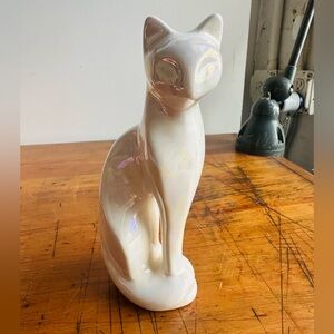 Mid-Century Modern NC Cameron & Sons Ltd. White Iridescent Ceramic Cat Sculpture